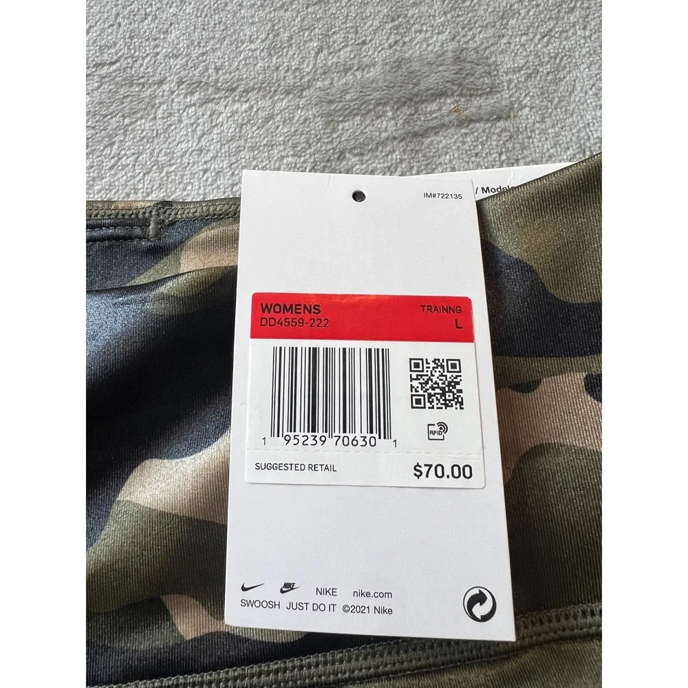 Nike One Training Leggings Womens L Green Camo Mid Rise Tight Fit